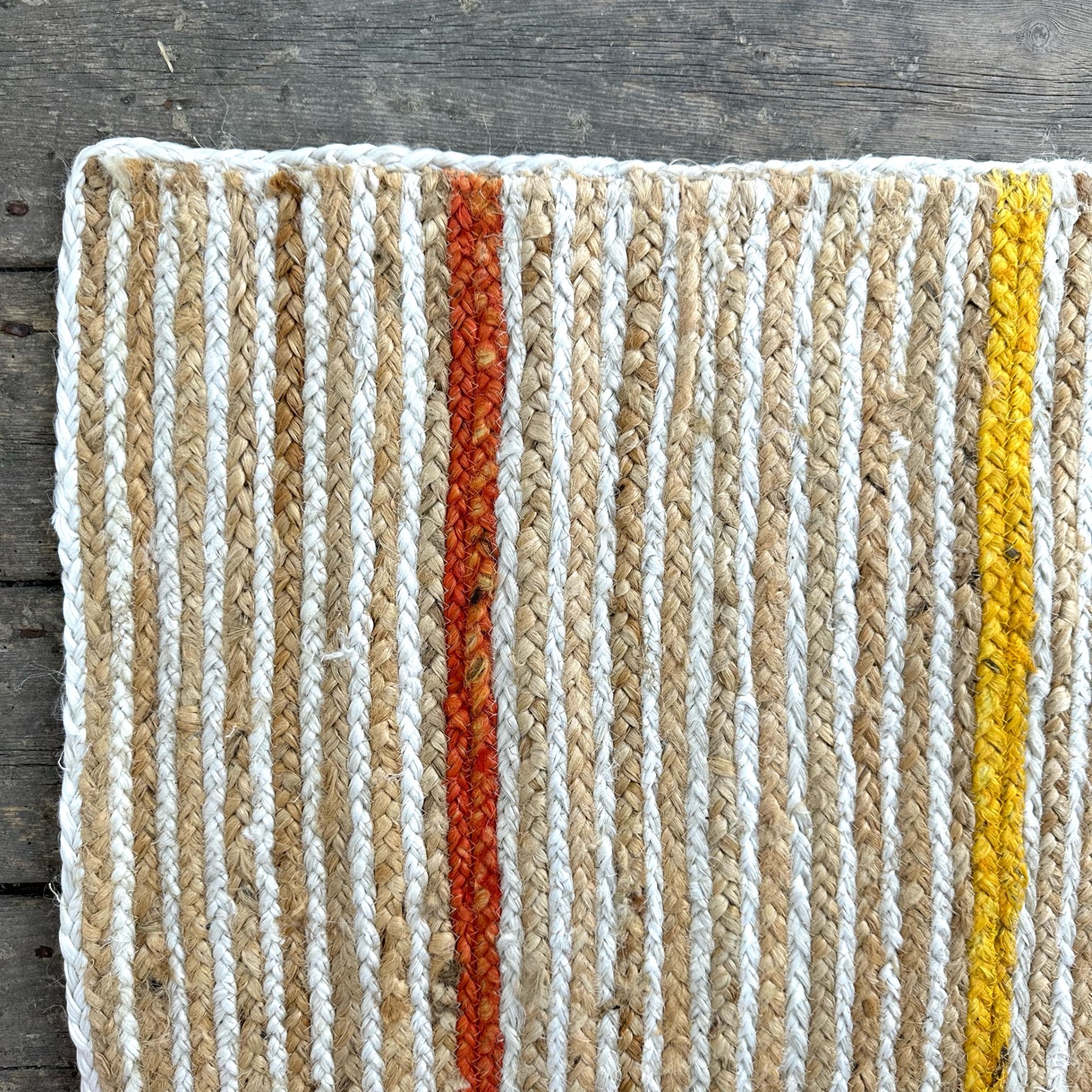 Hallway or entrance jute rug runner with colourful pinstripe design